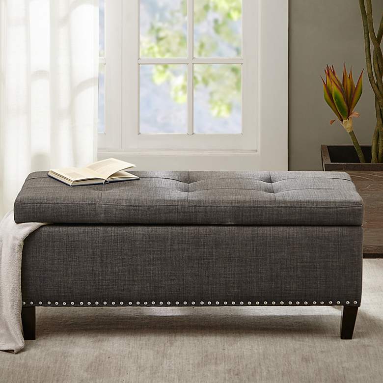 Image 1 Tessa 42" Wide Charcoal Fabric Tufted Storage Bench
