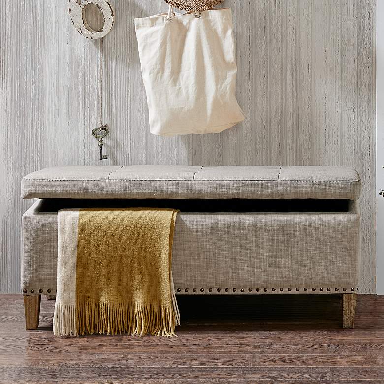 Image 1 Tessa 42" Wide Light Grey Fabric Tufted Storage Bench
