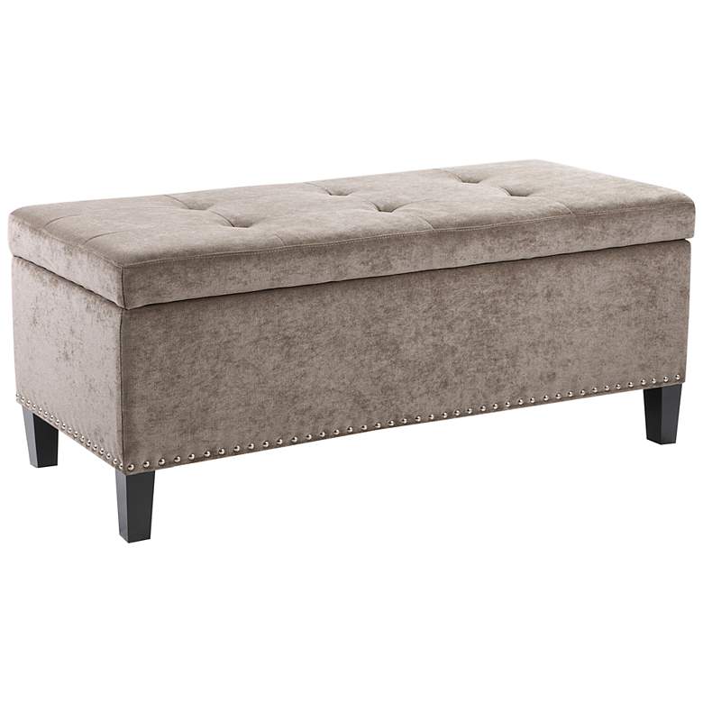 Image 1 Tessa 42" Wide Taupe Fabric Tufted Rectangular Storage Bench