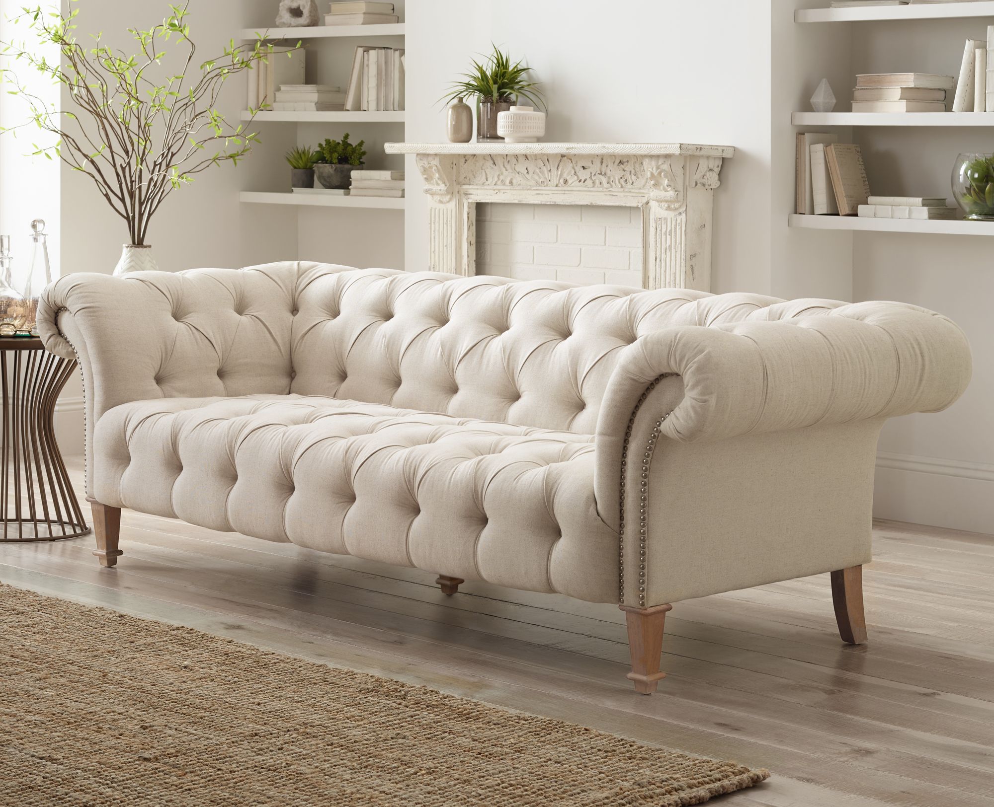 Beige tufted outlet sofa