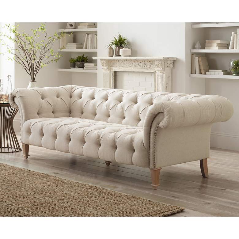 Image 2 Tessa 90 3/4 inch Wide Tufted Beige Linen French Sofa