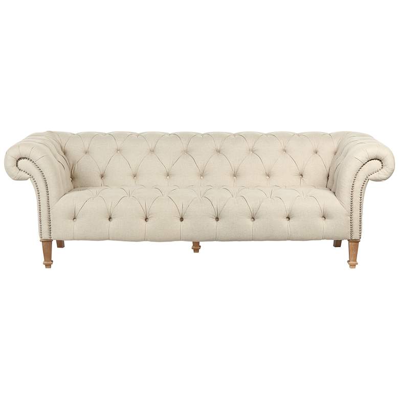 Tessa 90 3/4&quot; Wide Tufted Beige Linen French Sofa more views