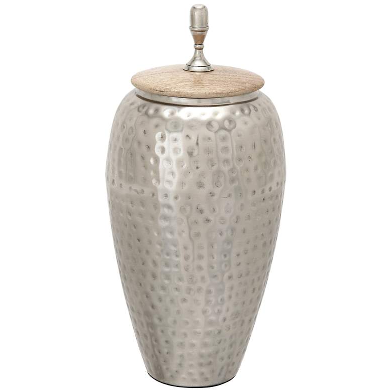 Image 1 Tessa Oak Brown Wood Silver Metal Jar with Lid
