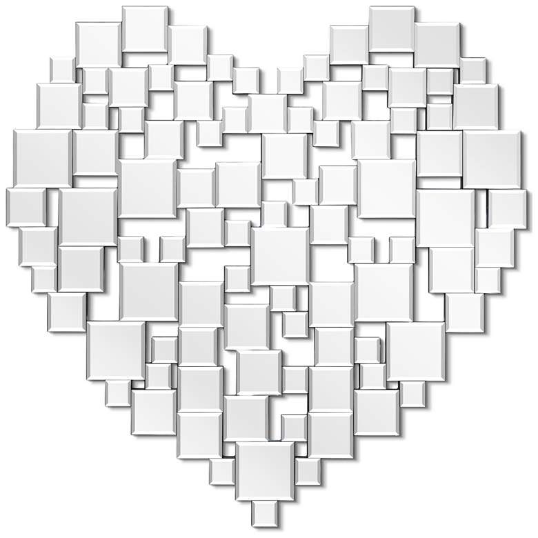 Image 1 Tesselation Heart-Shaped Wall Mirror Beveled Squares, 32"x32"