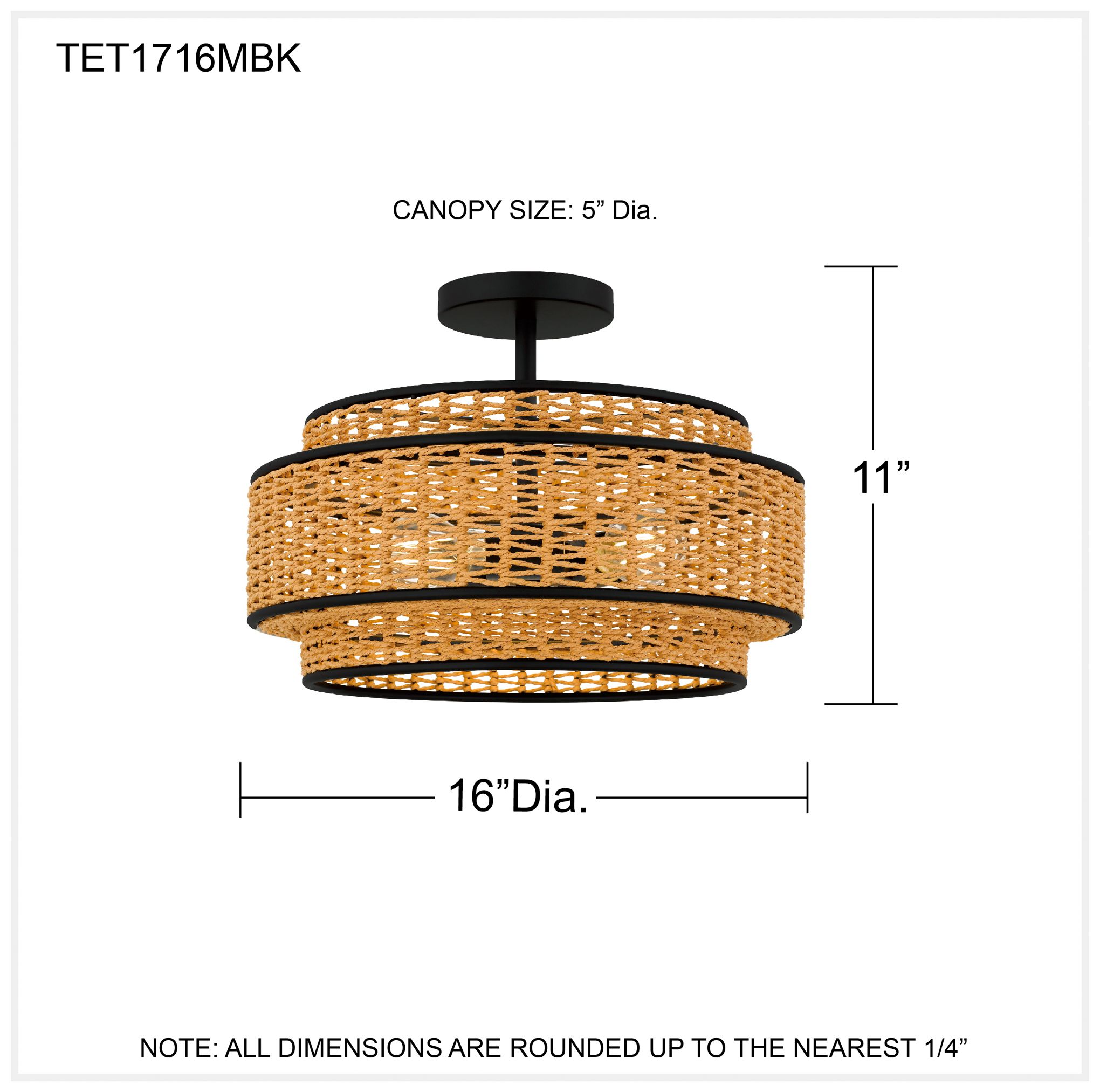 Teton 3-Light Matte Black Semi-Flush Mount