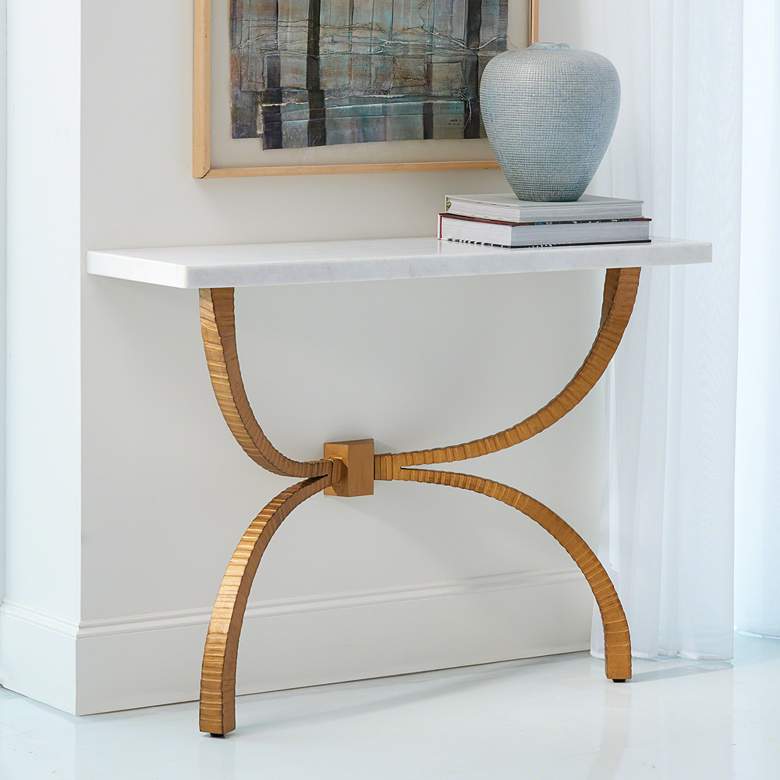 Image 1 Teton 46 inch Wide Gold Iron and White Marble Console Table