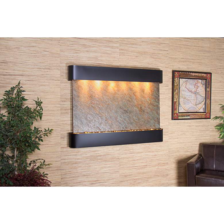 Image 1 Teton Falls 45"H Blackened Green Stone Fountain-Round Edges