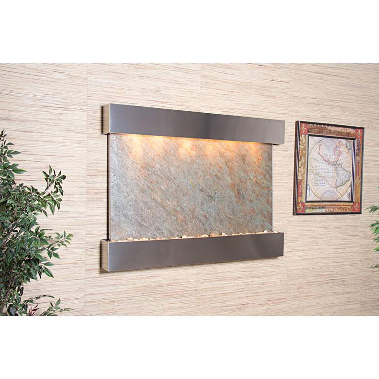 Image 1 Teton Falls 45"H Steel Green Stone Fountain w/ Square Edges