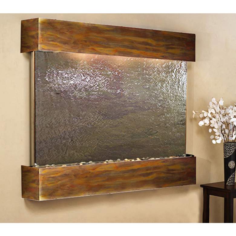 Teton Falls 61&quot; Wide Rustic Modern Wall Fountain with Light