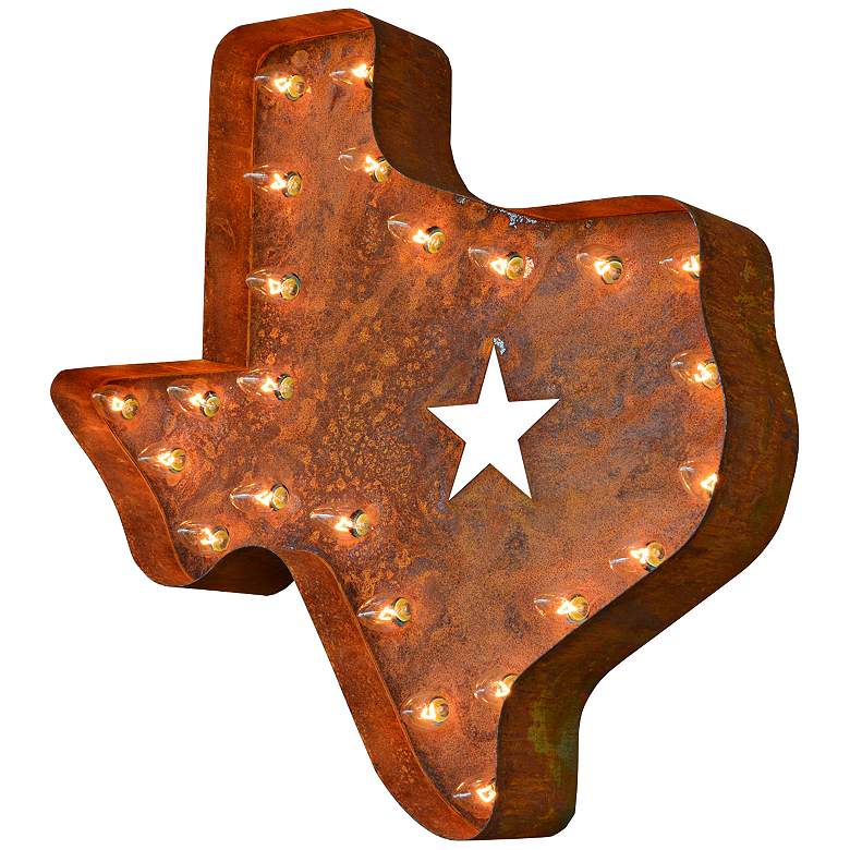 Image 1 Texas 26 inch Wide Rusted Lighted Marquee Sign