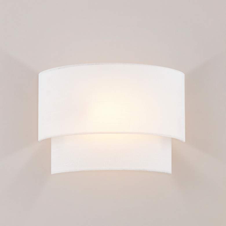 Image 1 Textile 10" High White Linen 2-Tier Wall Sconce