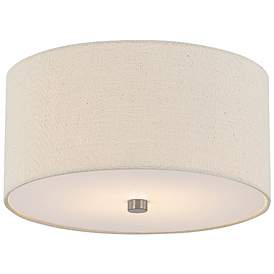 Image1 of Textile 11"W Classic Drum Brushed Nickel Flush-Mount With Cream Linen