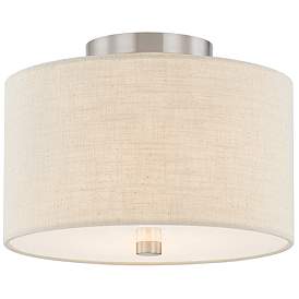 Image1 of Textile 11"W Classic Drum Brushed Nickel Semi-Flush With Cream Linen S