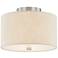 Textile 11"W Classic Drum Brushed Nickel Semi-Flush With Cream Linen S