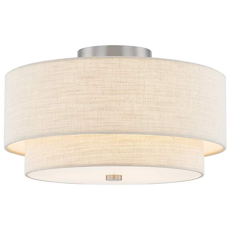 Image 3 Textile 15"W Nickel Ceiling Light with Cream Tiered Shade