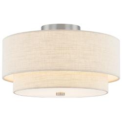 Textile 15"W Nickel Ceiling Light with Cream Tiered Shade