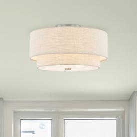 Textile 15"W Nickel Ceiling Light with Cream Tiered Shade Textile 15"W Nickel Ceiling Light with Cream Tiered Shade