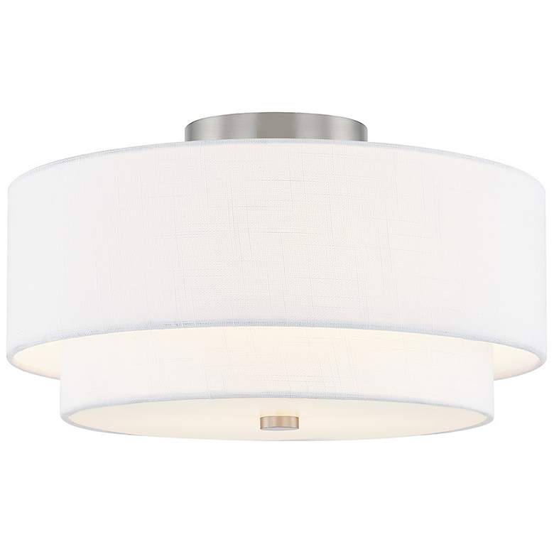 Image 3 Textile 15"W Nickel Ceiling Light with White Tiered Shade