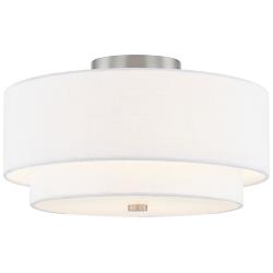 Textile 15"W Nickel Ceiling Light with White Tiered Shade