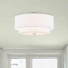 Textile 15"W Nickel Ceiling Light with White Tiered Shade Textile 15"W Nickel Ceiling Light with White Tiered Shade