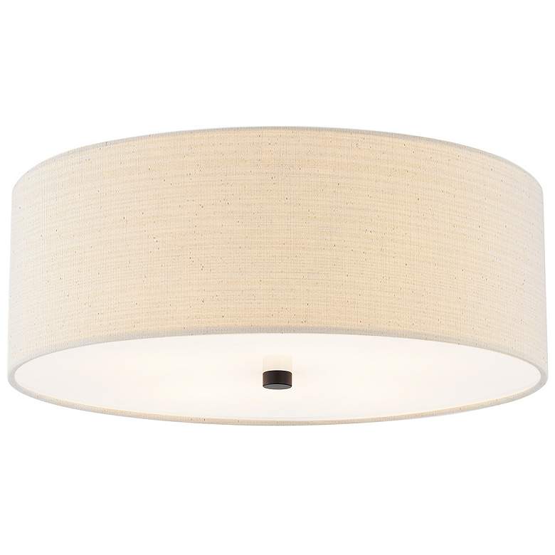 Image 1 Textile 18" Wide Matte Black Ceiling Light w/ Cream Shade