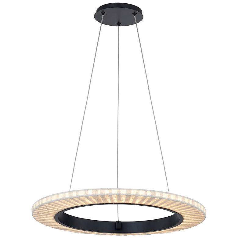 Image 2 Textile 18" Wide Medallo LED Ring Cream Linen Pendant