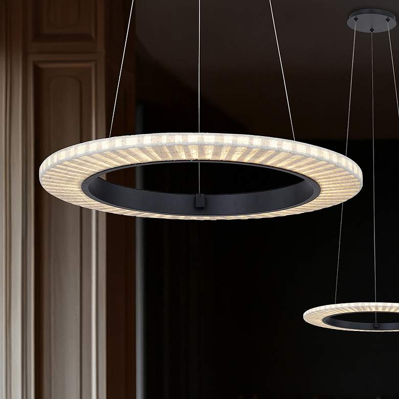 Image 1 Textile 18" Wide Medallo LED Ring Cream Linen Pendant