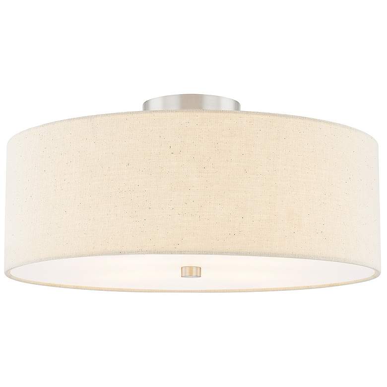 Image 3 Textile 18"W Brushed Nickel Ceiling Light with Cream Shade