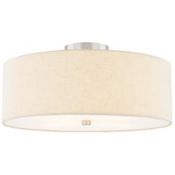 Textile 18"W Brushed Nickel Ceiling Light with Cream Shade