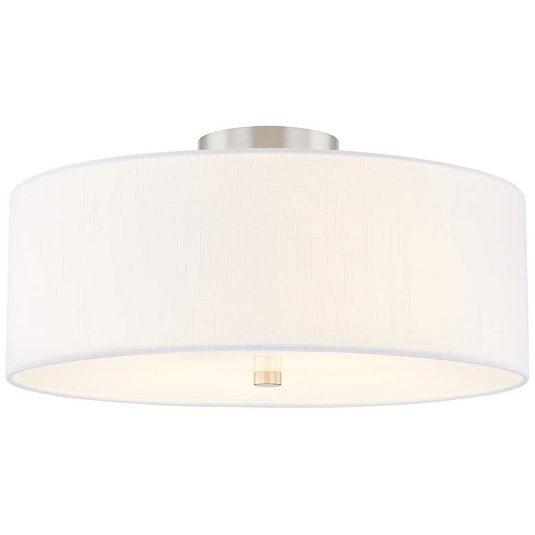 Image 3 Textile 18"W Brushed Nickel Ceiling Light with White Shade
