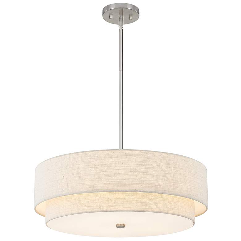 Image 1 Textile 22"W Classic Tiered Drum Brushed Nickel Pendant w/ Cream Shade