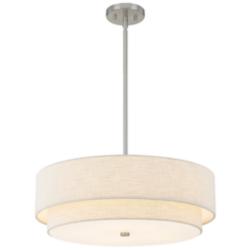 Textile 22"W Classic Tiered Drum Brushed Nickel Pendant w/ Cream Shade