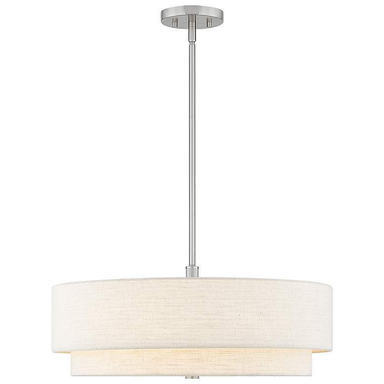 Image 2 Textile 22"W Classic Tiered Drum Brushed Nickel Pendant w/ Cream Shade more views