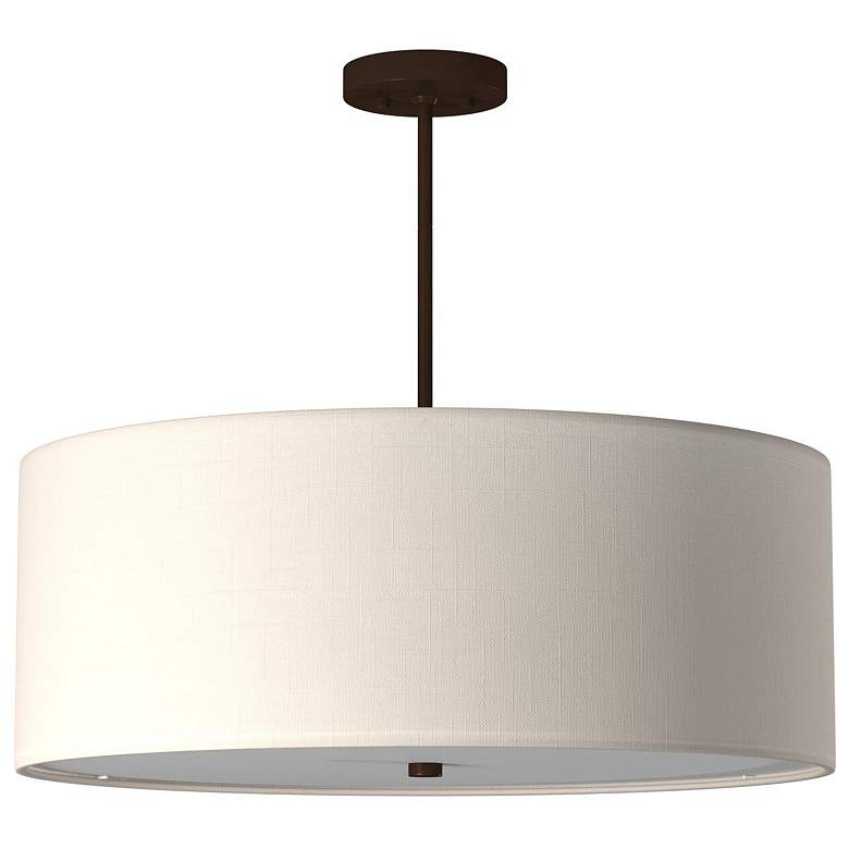 Image 1 Textile 24" Wide Bronze LED Pendant Light with White Shade
