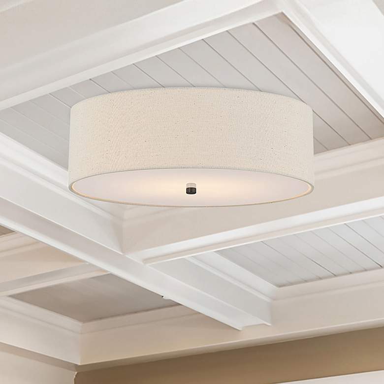 Image 2 Textile 24" Wide Matte Black Ceiling Light with Cream Shade