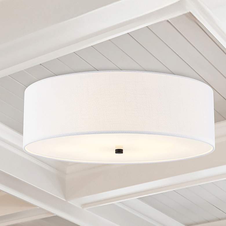 Image 1 Textile 24" Wide Matte Black Ceiling Light with White Shade