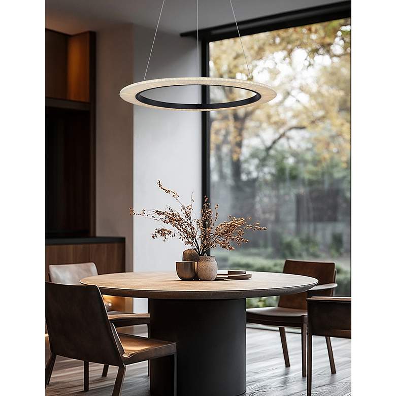 Image 3 Textile 24" Wide Medallo LED Ring Cream Linen Pendant more views