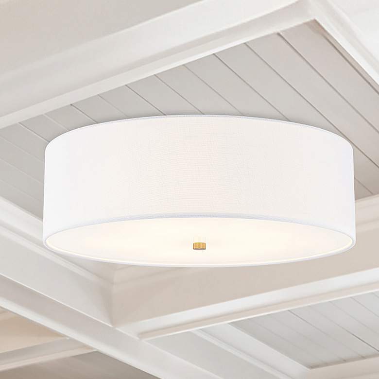 Image 1 Textile 24"W Brushed Brass Ceiling Light with White Shade