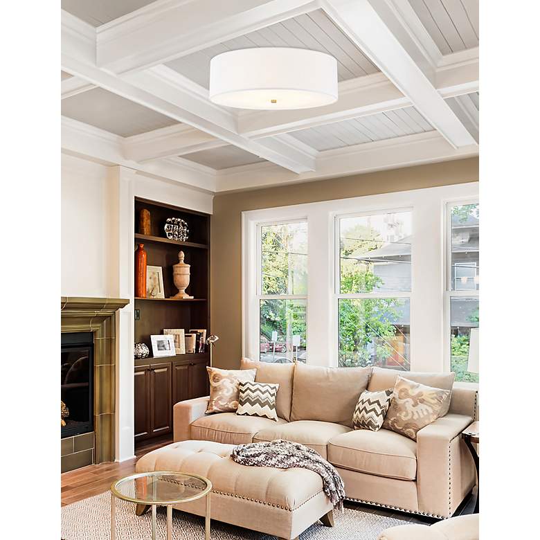Image 3 Textile 24"W Brushed Brass Ceiling Light with White Shade more views