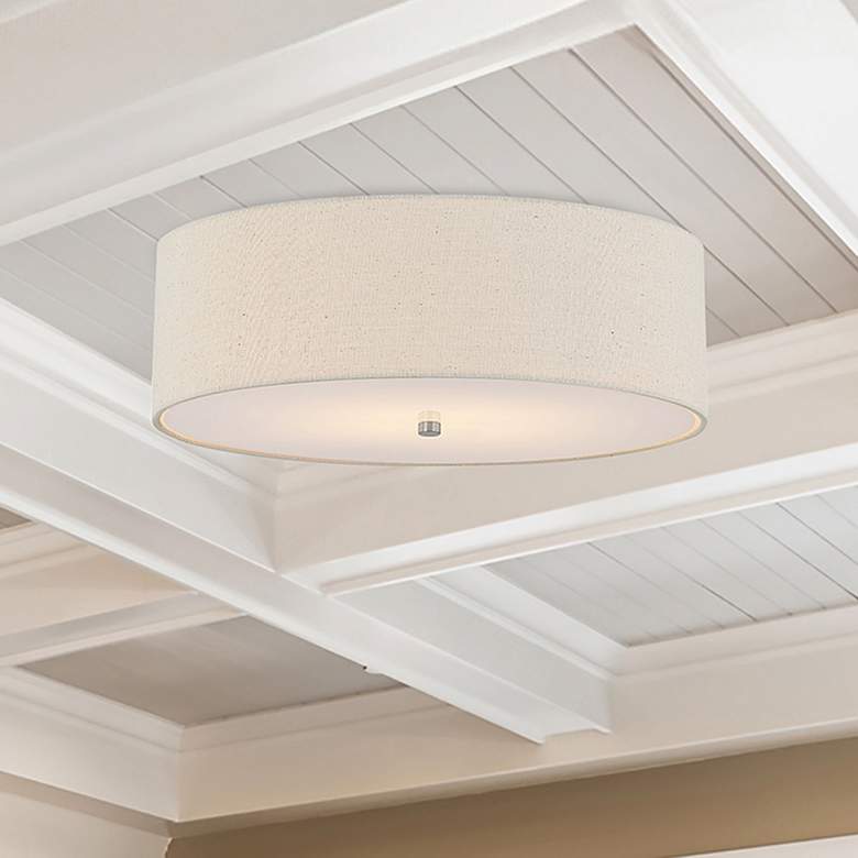 Image 1 Textile 24"W Brushed Nickel Ceiling Light with Cream Shade