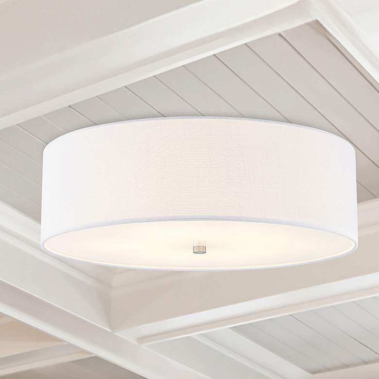 Image 1 Textile 24"W Brushed Nickel Ceiling Light with White Shade