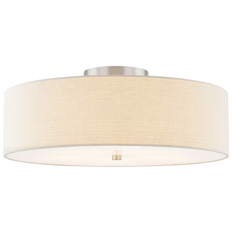 Image 3 Textile 24"W Nickel Semi-Flush Ceiling Light w/ Cream Shade