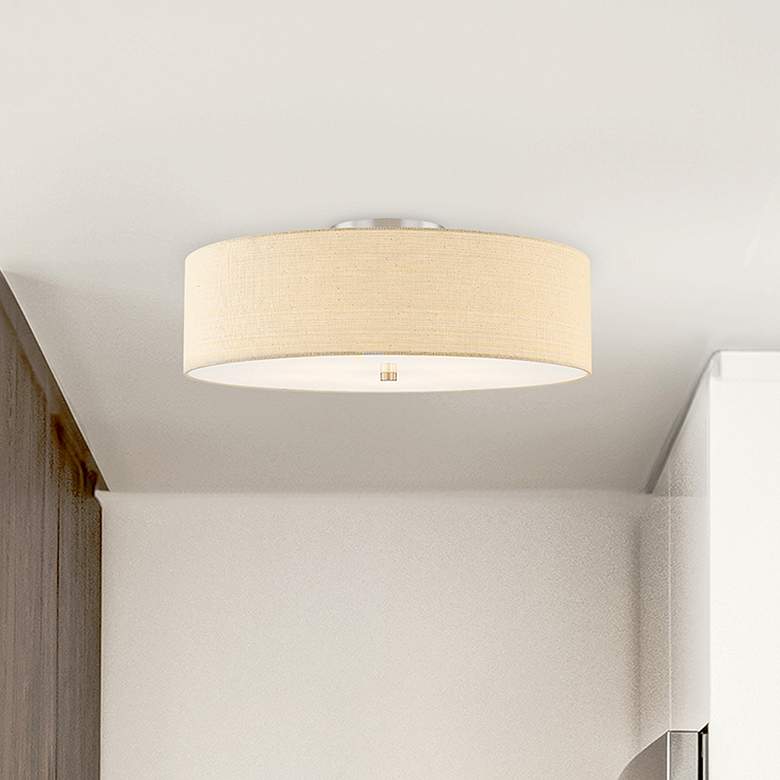 Image 2 Textile 24"W Nickel Semi-Flush Ceiling Light w/ Cream Shade