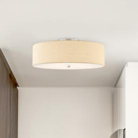 Textile 24"W Nickel Semi-Flush Ceiling Light w/ Cream Shade Textile 24"W Nickel Semi-Flush Ceiling Light w/ Cream Shade