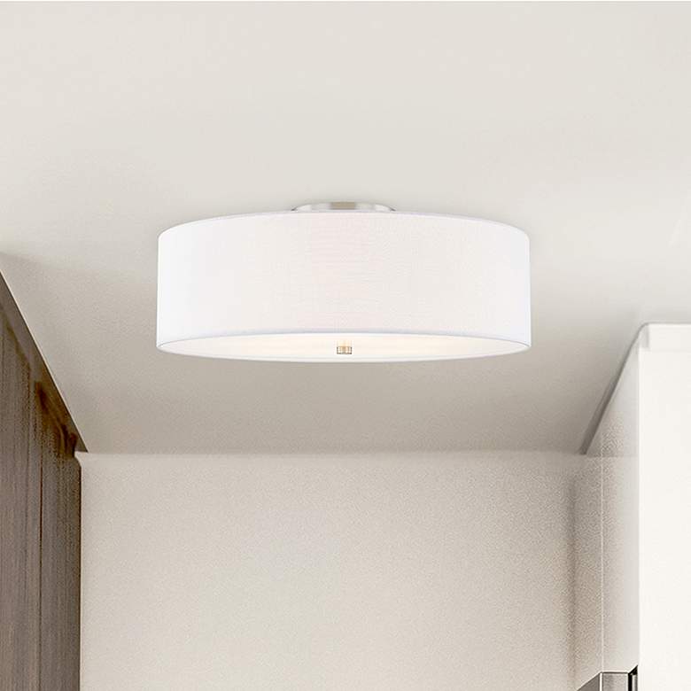 Image 2 Textile 24"W Nickel Semi-Flush Ceiling Light w/ White Shade