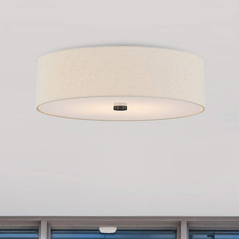 Image 2 Textile 30" Wide Matte Black Ceiling Light with Cream Shade