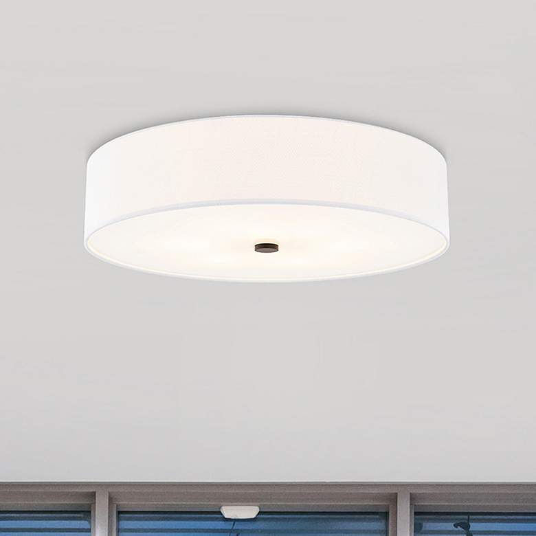 Image 1 Textile 30" Wide Matte Black Ceiling Light with White Shade