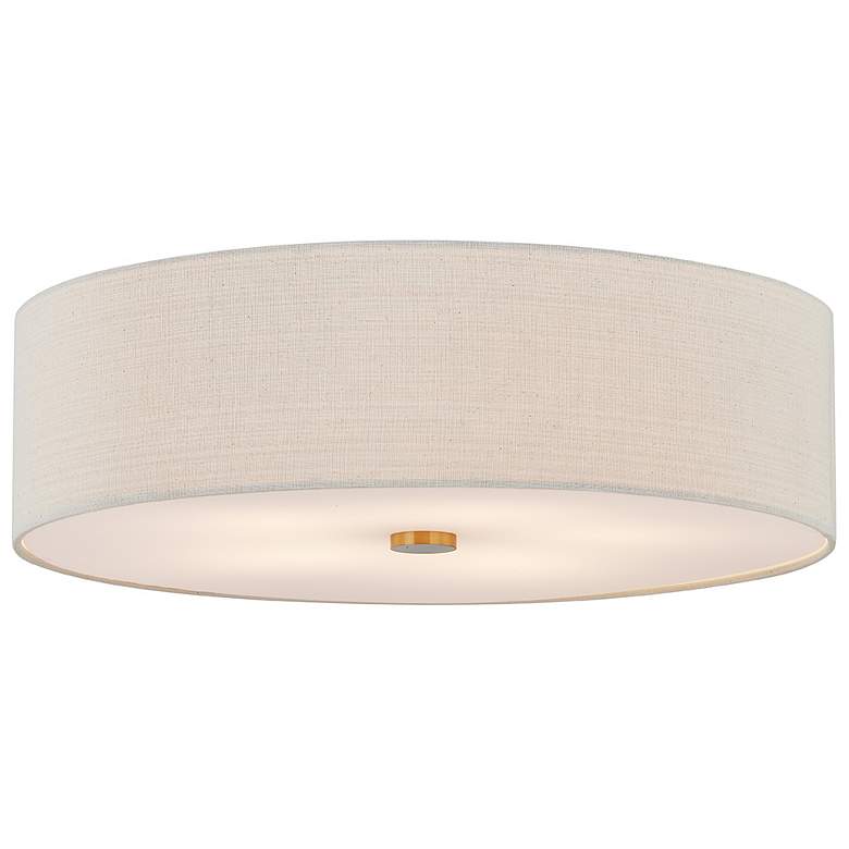 Image 3 Textile 30"W Brushed Brass Ceiling Light with Cream Shade