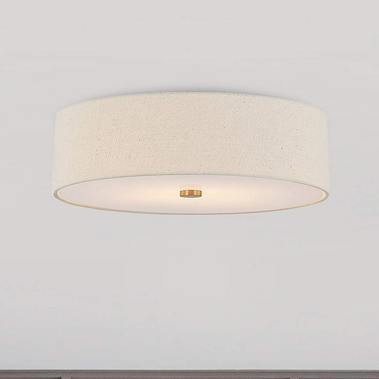 Image 2 Textile 30"W Brushed Brass Ceiling Light with Cream Shade