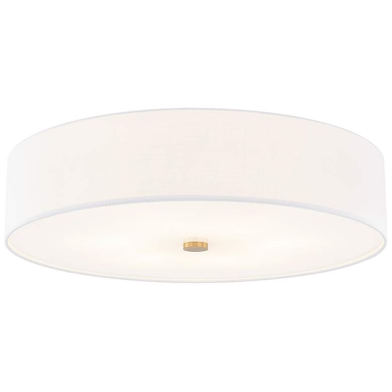 Image 2 Textile 30"W Brushed Brass Ceiling Light with White Shade